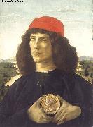 BOTTICELLI, Sandro Portrait of an Unknown Personage with the Medal of Cosimo il Vecchio  fdgd china oil painting reproduction